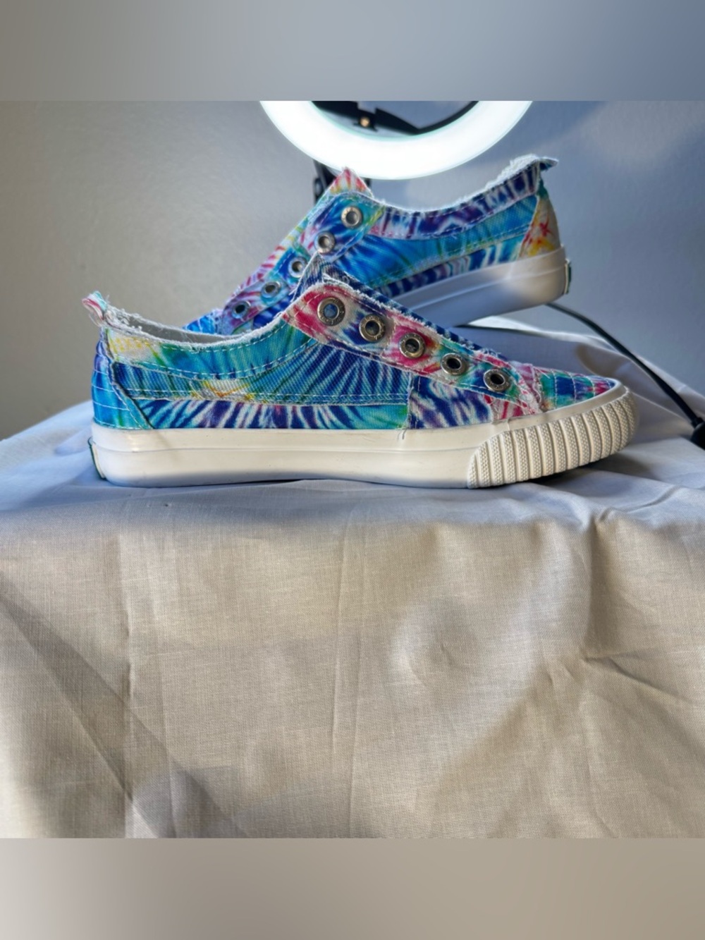 Blowfish Malibu "Play" sneaker in the Rainbow Tie Dye colorway.